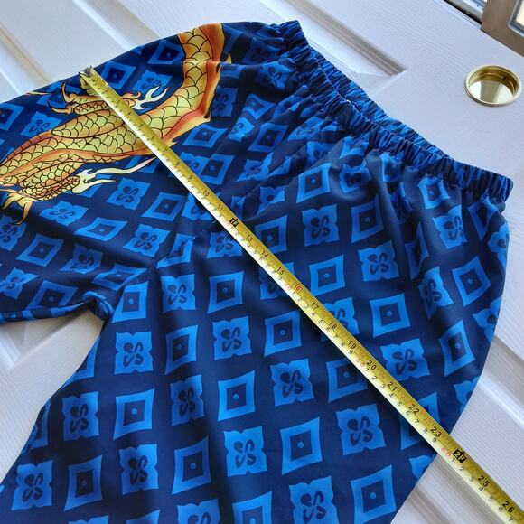 Blue Argyle Golden Dragon Graphic Print PJ Pants Large pajama bottoms trousers - Picture 8 of 13